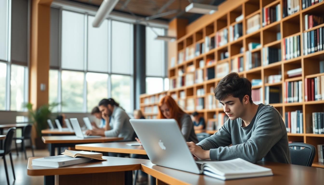 Students studying together in modern classroom